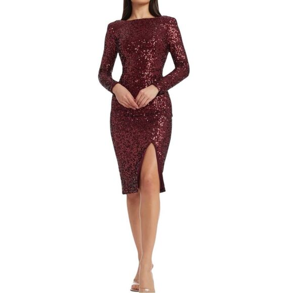 Dress‎ The Population Sequin Midi Dress Medium Long Sleeve Stretch Bodycon